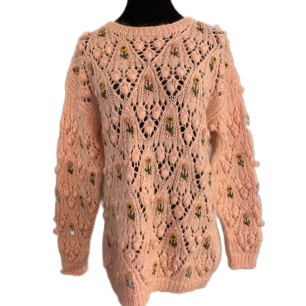 Chelsea Young SZ M Vintage Wool Mohair Blend Knitted Floral Pullover Sweater